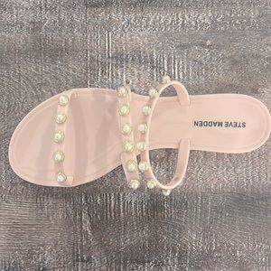 New Steve Madden Pearl Embellishment Flat Sandals